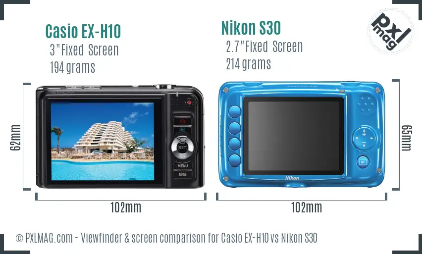 Casio EX-H10 vs Nikon S30 Screen and Viewfinder comparison Casio EX-H10 vs Nikon S30 Screen and Viewfinder comparison
