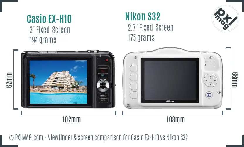 Casio EX-H10 vs Nikon S32 Screen and Viewfinder comparison