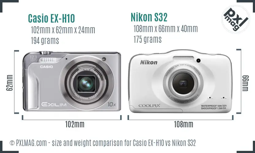 Casio EX-H10 vs Nikon S32 size comparison