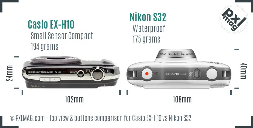 Casio EX-H10 vs Nikon S32 top view buttons comparison