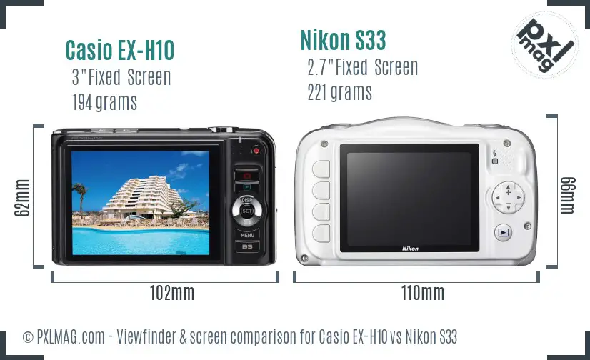 Casio EX-H10 vs Nikon S33 Screen and Viewfinder comparison