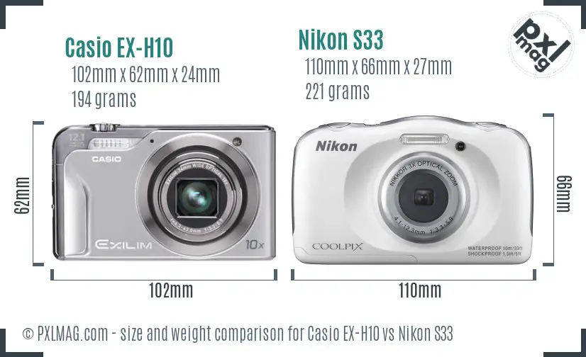 Casio EX-H10 vs Nikon S33 size comparison