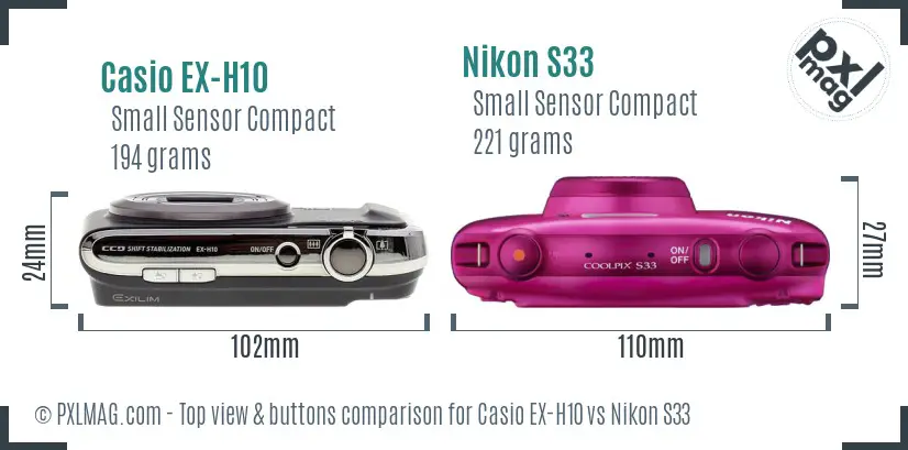 Casio EX-H10 vs Nikon S33 top view buttons comparison