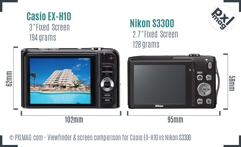 Casio EX-H10 vs Nikon S3300 Screen and Viewfinder comparison
