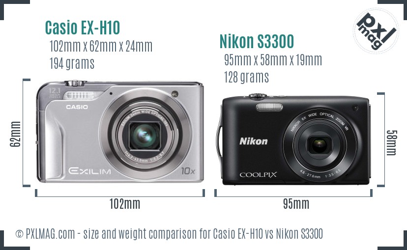 Casio EX-H10 vs Nikon S3300 size comparison