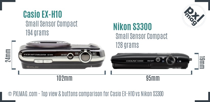 Casio EX-H10 vs Nikon S3300 top view buttons comparison