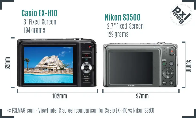 Casio EX-H10 vs Nikon S3500 Screen and Viewfinder comparison