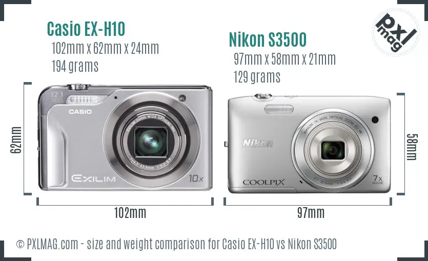 Casio EX-H10 vs Nikon S3500 size comparison