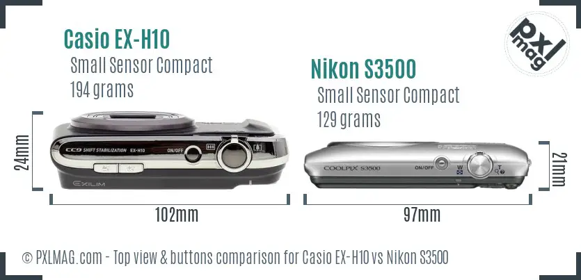 Casio EX-H10 vs Nikon S3500 top view buttons comparison