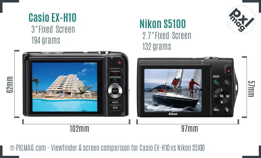Casio EX-H10 vs Nikon S5100 Screen and Viewfinder comparison