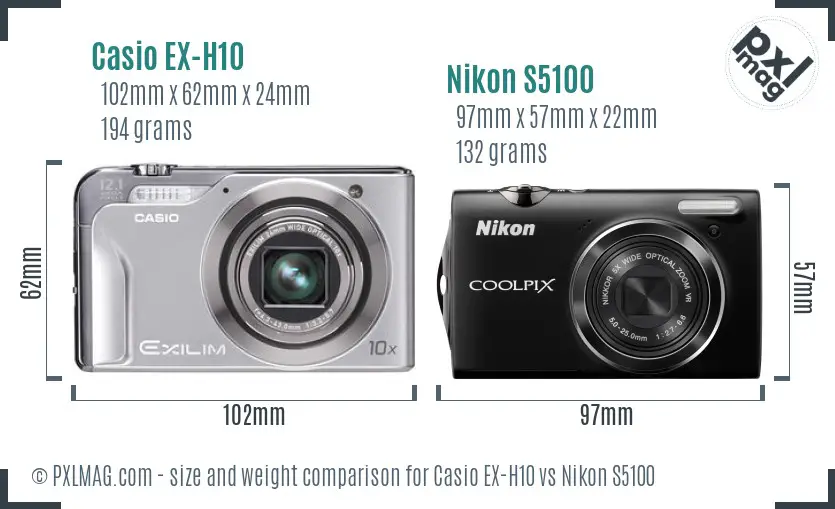 Casio EX-H10 vs Nikon S5100 size comparison Casio EX-H10 vs Nikon S5100 size comparison