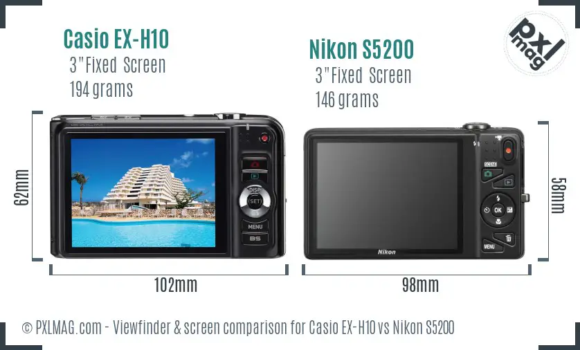 Casio EX-H10 vs Nikon S5200 Screen and Viewfinder comparison