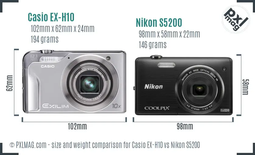 Casio EX-H10 vs Nikon S5200 size comparison