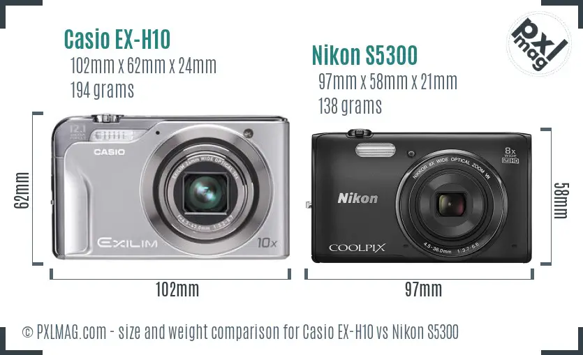 Casio EX-H10 vs Nikon S5300 size comparison