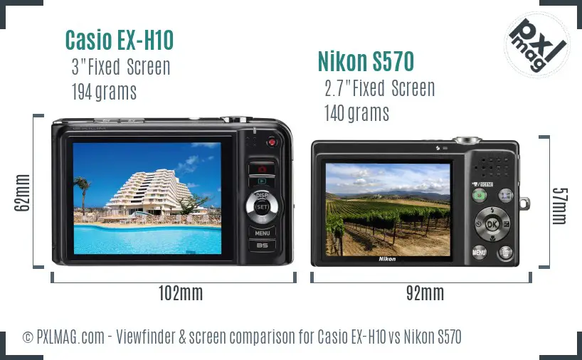 Casio EX-H10 vs Nikon S570 Screen and Viewfinder comparison