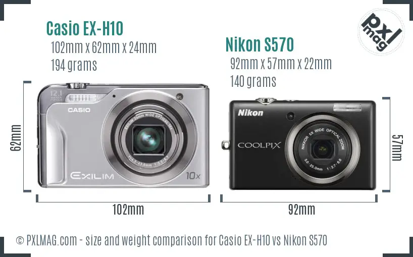 Casio EX-H10 vs Nikon S570 size comparison