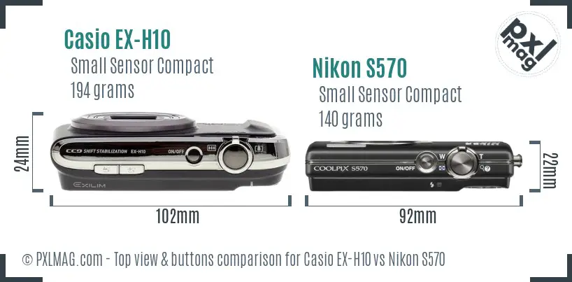 Casio EX-H10 vs Nikon S570 top view buttons comparison