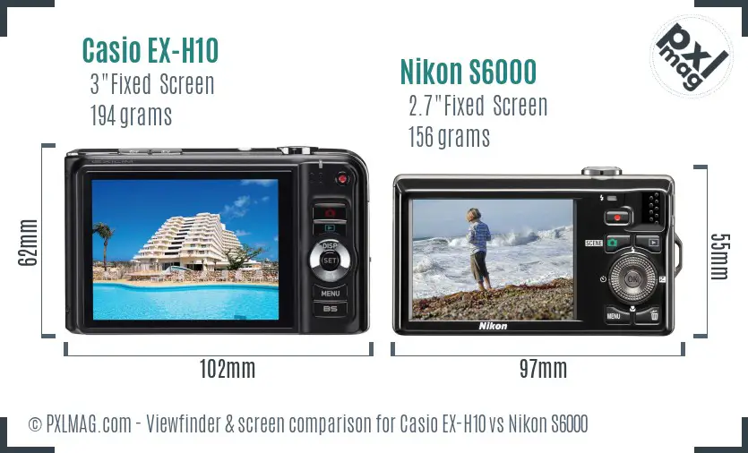 Casio EX-H10 vs Nikon S6000 Screen and Viewfinder comparison