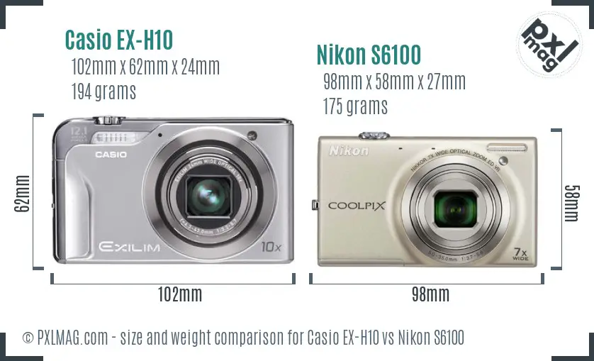 Casio EX-H10 vs Nikon S6100 size comparison