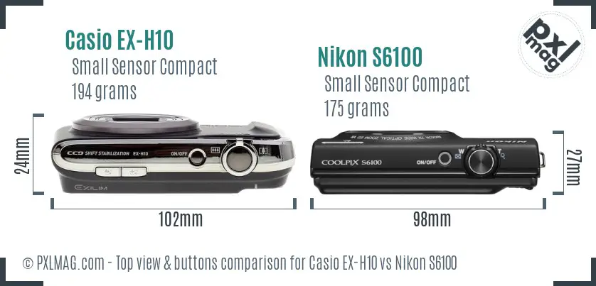 Casio EX-H10 vs Nikon S6100 top view buttons comparison