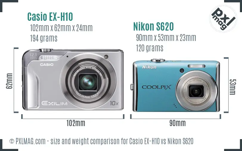 Casio EX-H10 vs Nikon S620 size comparison