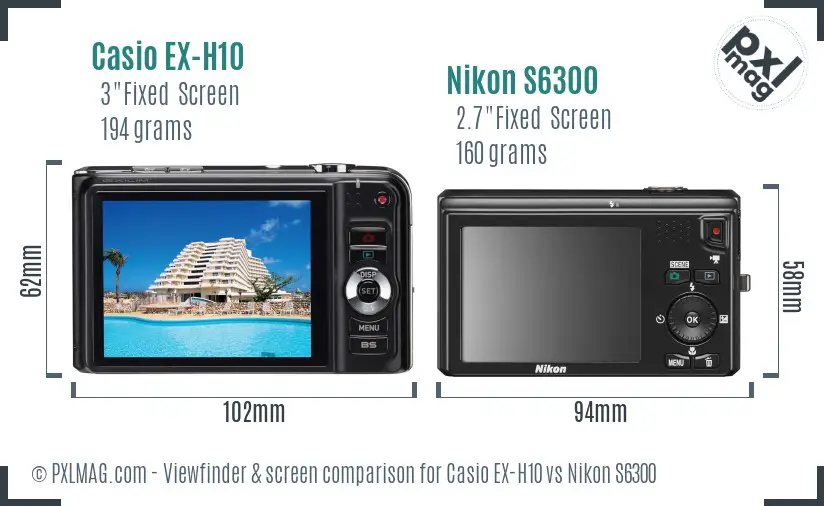 Casio EX-H10 vs Nikon S6300 Screen and Viewfinder comparison