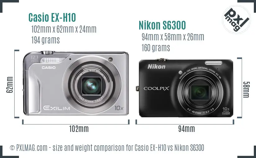 Casio EX-H10 vs Nikon S6300 size comparison