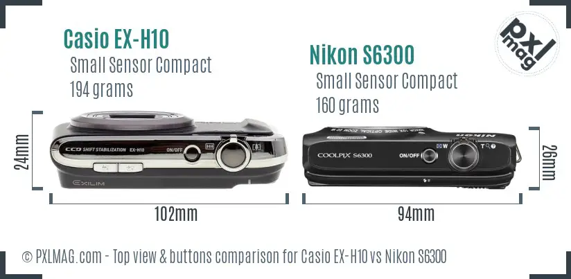 Casio EX-H10 vs Nikon S6300 top view buttons comparison
