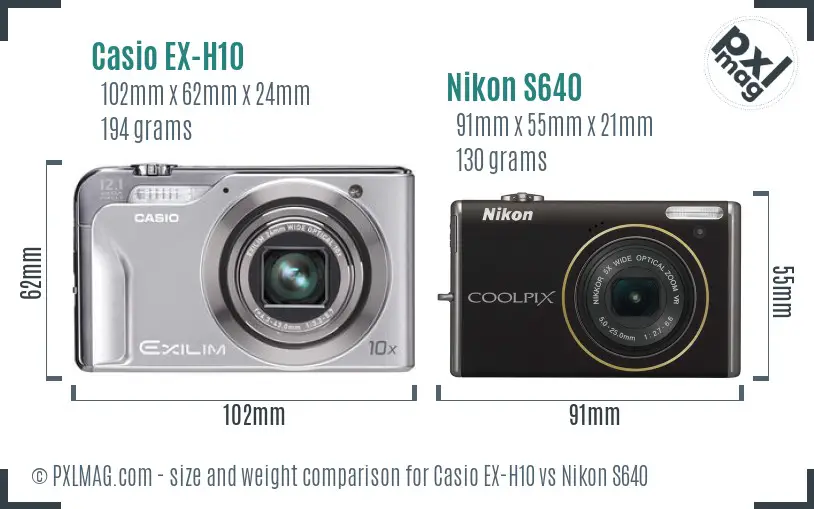 Casio EX-H10 vs Nikon S640 size comparison