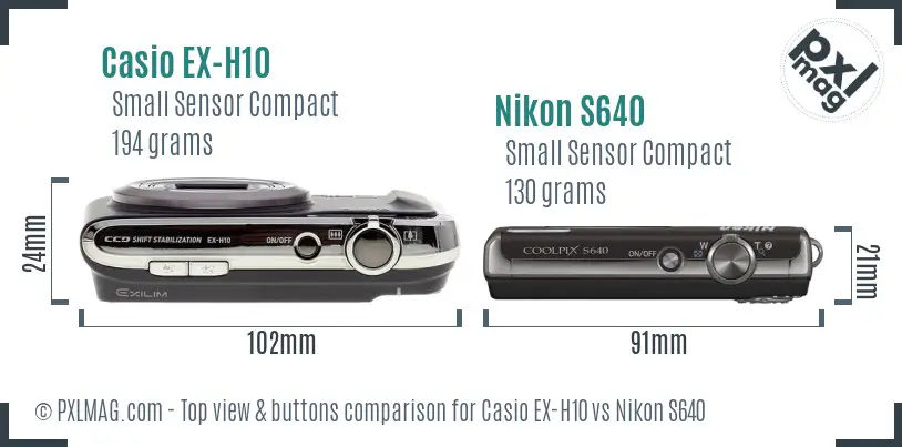 Casio EX-H10 vs Nikon S640 top view buttons comparison