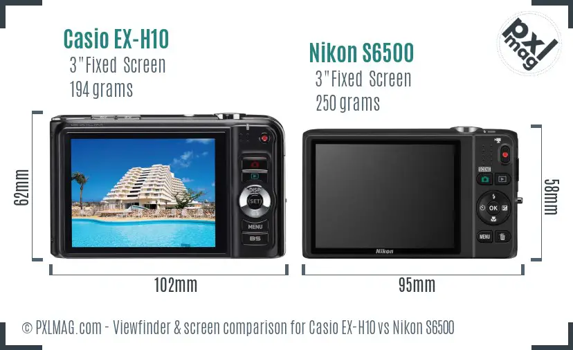 Casio EX-H10 vs Nikon S6500 Screen and Viewfinder comparison