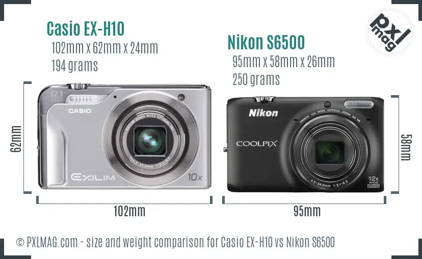 Casio EX-H10 vs Nikon S6500 size comparison