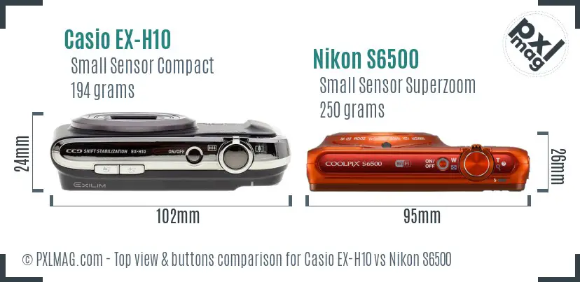 Casio EX-H10 vs Nikon S6500 top view buttons comparison