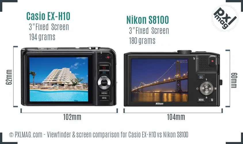 Casio EX-H10 vs Nikon S8100 Screen and Viewfinder comparison