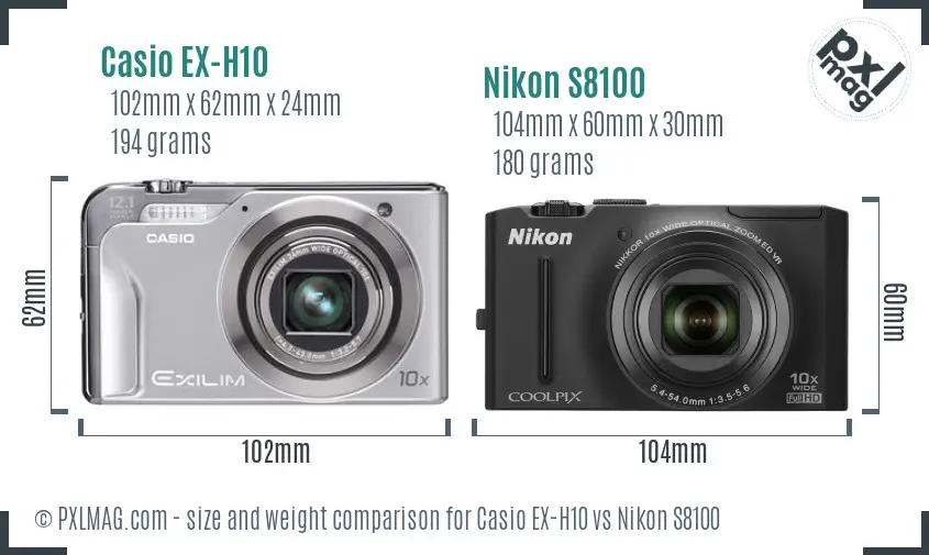 Casio EX-H10 vs Nikon S8100 size comparison