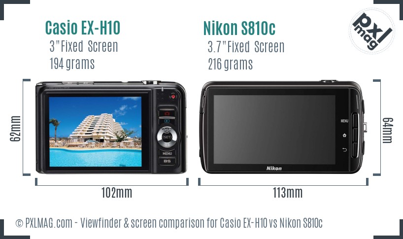 Casio EX-H10 vs Nikon S810c Screen and Viewfinder comparison