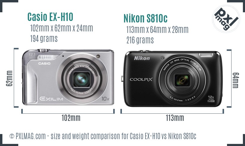 Casio EX-H10 vs Nikon S810c size comparison