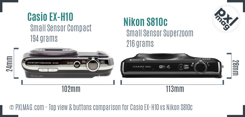Casio EX-H10 vs Nikon S810c top view buttons comparison