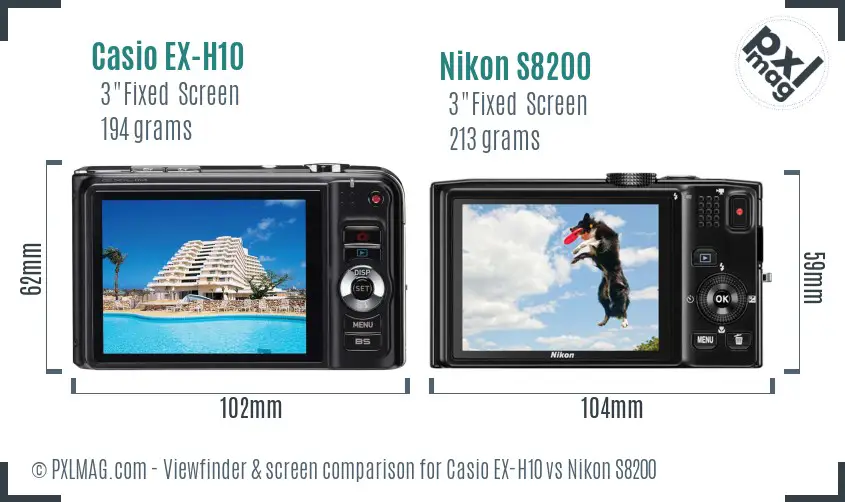 Casio EX-H10 vs Nikon S8200 Screen and Viewfinder comparison