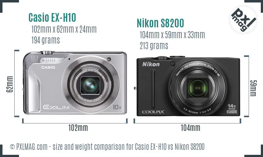 Casio EX-H10 vs Nikon S8200 size comparison Casio EX-H10 vs Nikon S8200 size comparison