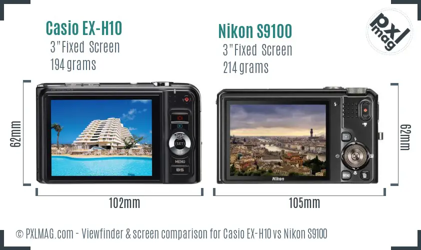 Casio EX-H10 vs Nikon S9100 Screen and Viewfinder comparison