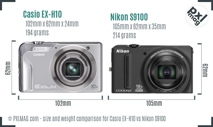 Casio EX-H10 vs Nikon S9100 size comparison