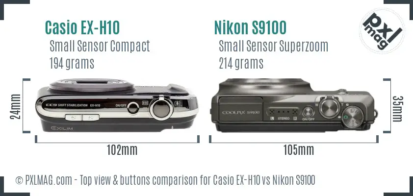 Casio EX-H10 vs Nikon S9100 top view buttons comparison
