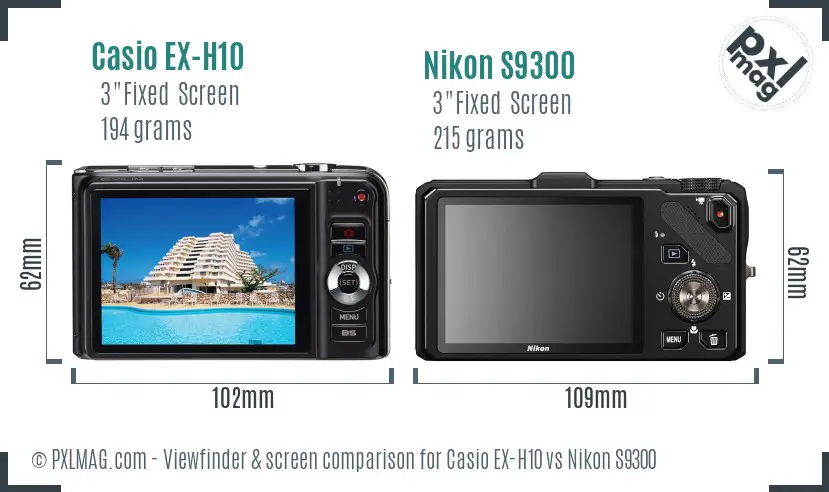 Casio EX-H10 vs Nikon S9300 Screen and Viewfinder comparison