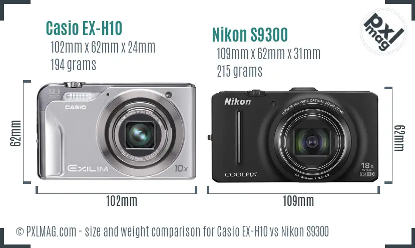 Casio EX-H10 vs Nikon S9300 size comparison