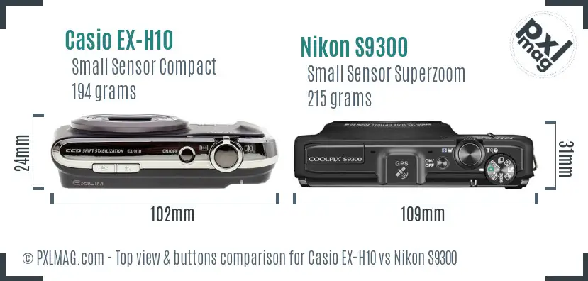 Casio EX-H10 vs Nikon S9300 top view buttons comparison