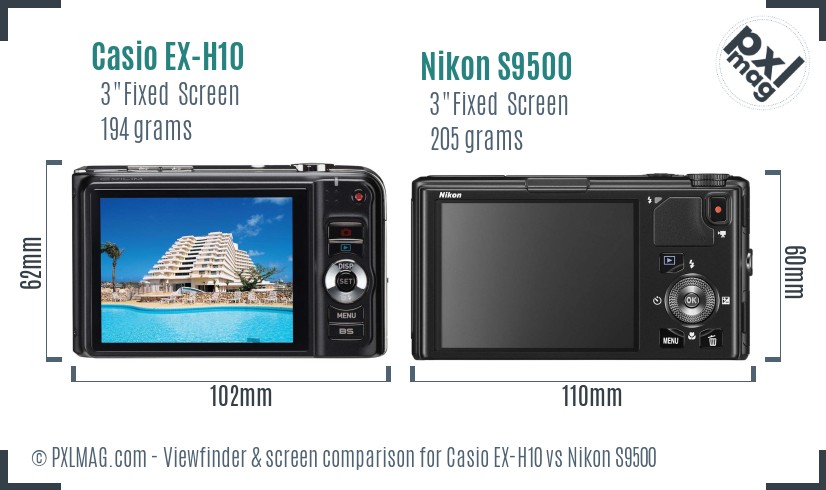 Casio EX-H10 vs Nikon S9500 Screen and Viewfinder comparison