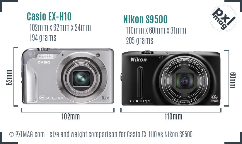 Casio EX-H10 vs Nikon S9500 size comparison