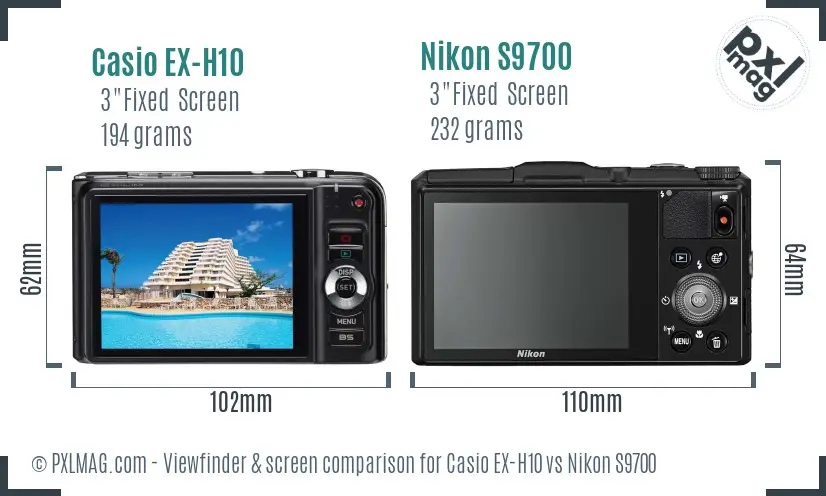 Casio EX-H10 vs Nikon S9700 Screen and Viewfinder comparison
