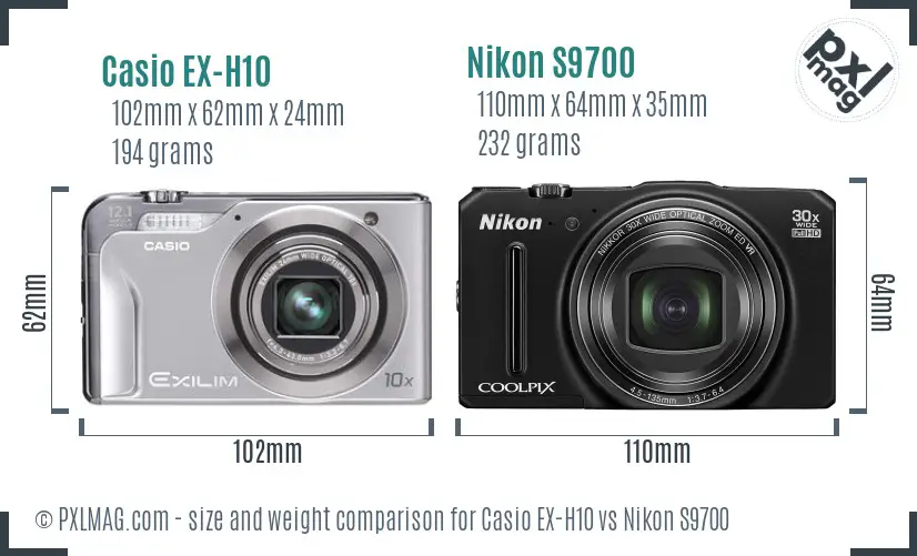 Casio EX-H10 vs Nikon S9700 size comparison